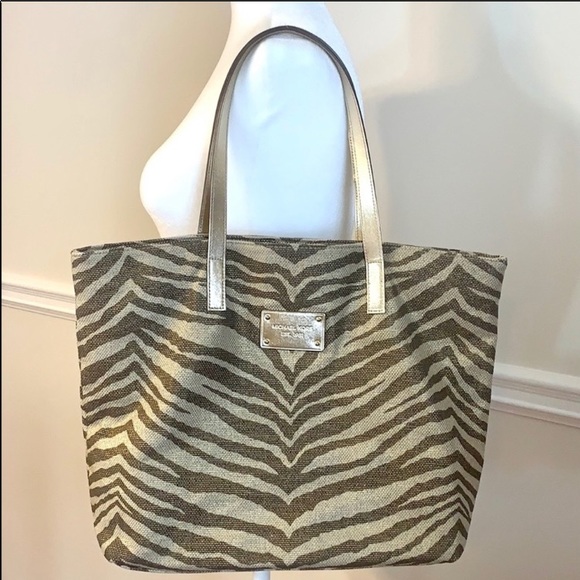 Michael Kors Metallic Zebra Tote Purse NEW - Picture 1 of 10